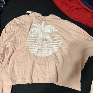 Victoria’s Secret PINK Long Sleeve Crop Tee – Palm Graphic – Size XL